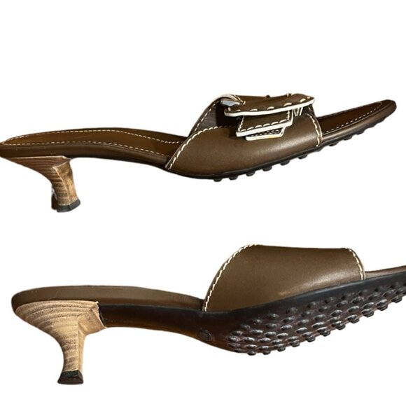 TOD’s Open Toe Kitten Heel Mules in Chestnut Brown Size 7​​​​​ - Picture 12 of 13